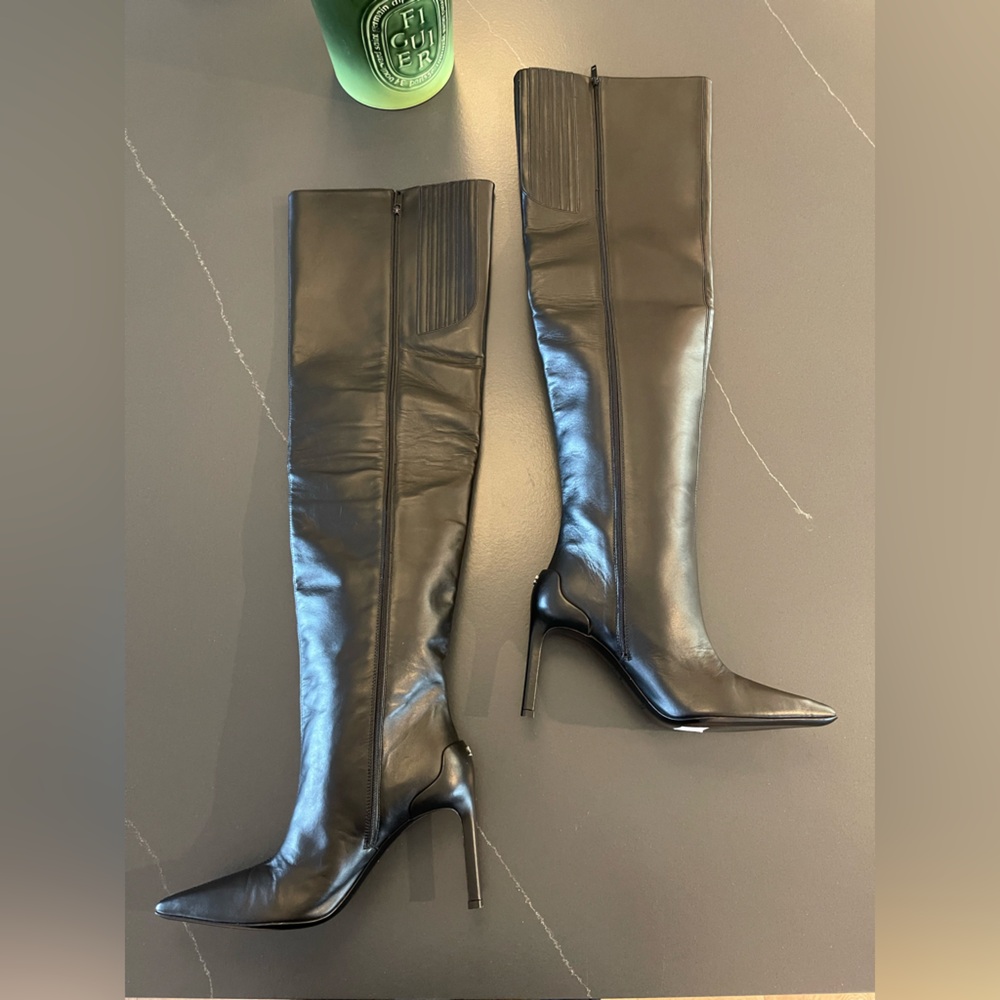NEW COURREGES Sharp Leather High Boots In Black 38 Womens Over the Knee - Picture 10 of 12